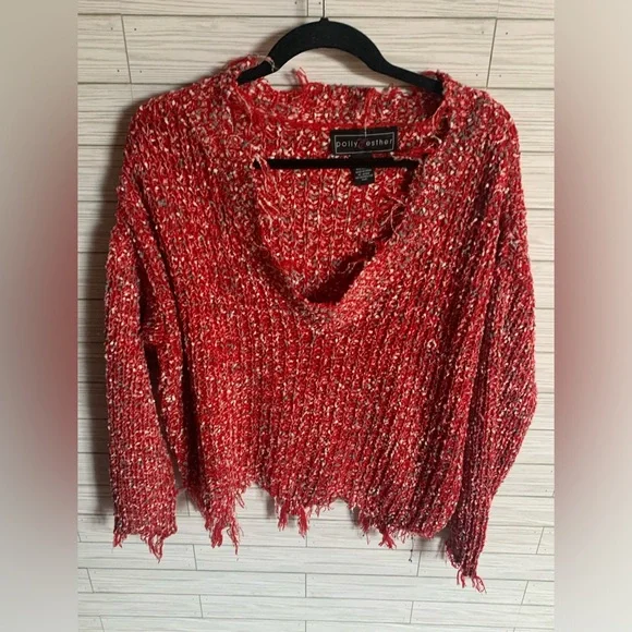 Polly & Esther V-Neck Red Sweater - Picture 1 of 4